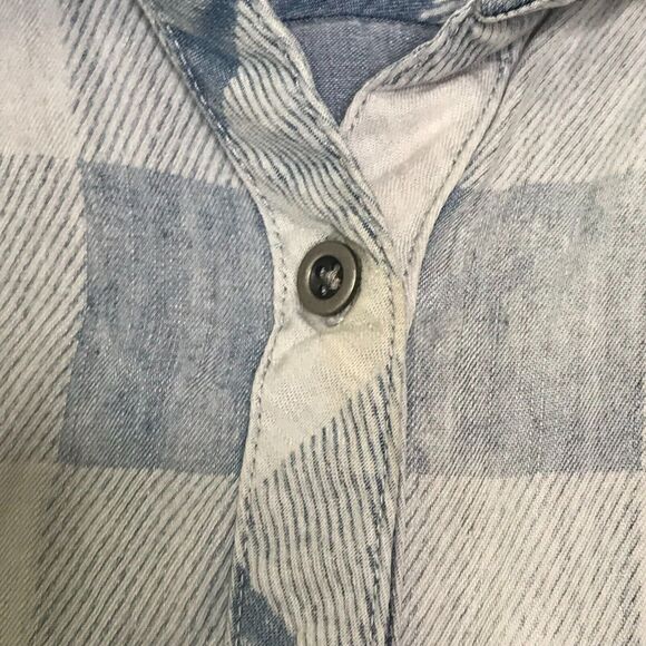 Rails Top Womens Large Buffalo Plaid Chambray Crop Raw Hem Long Sleeve AS IS - Picture 9 of 11